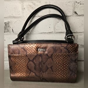 Miche Snake Print Shell Handbag Brown Faux Leather Satchel Purse